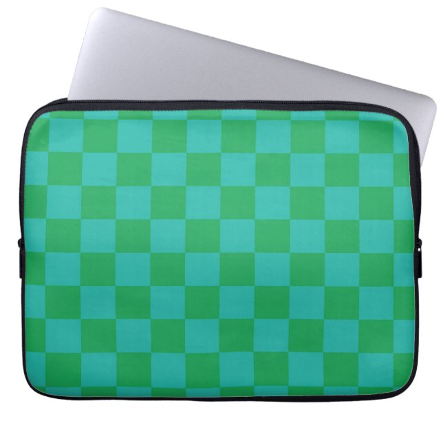 Green Blue Checkered Gingham Pattern Laptop Sleeve (Front)