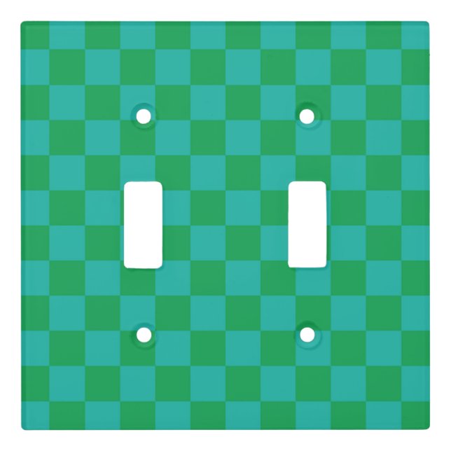 Green Blue Checkered Gingham Pattern Light Switch Cover (Front)