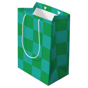 Green Blue Checkered Gingham Pattern Medium Gift Bag