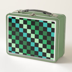 Green Blue Checkered Gingham Pattern Metal Lunch Box