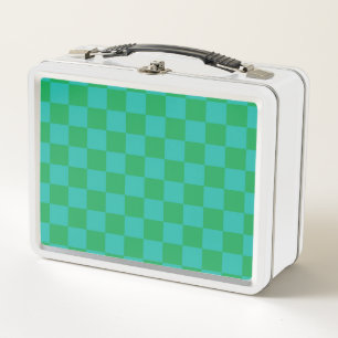 Green Blue Checkered Gingham Pattern Metal Lunch Box