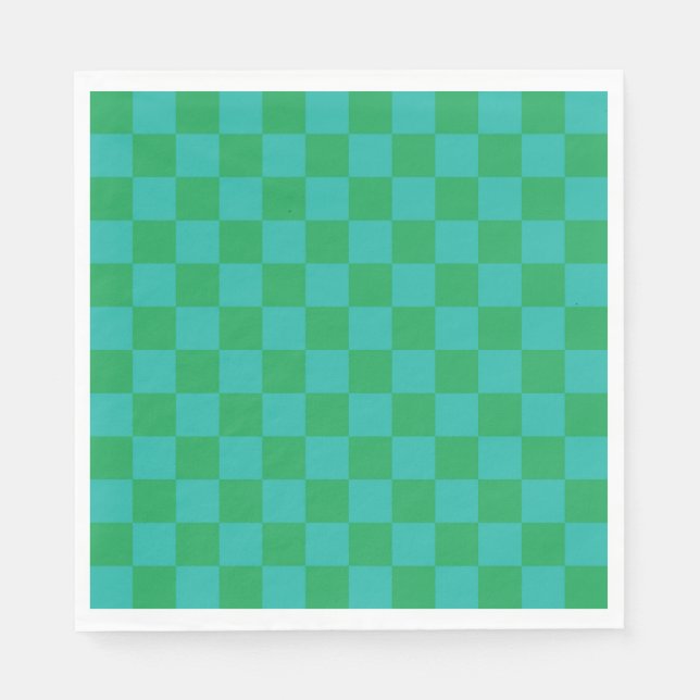 Green Blue Checkered Gingham Pattern Napkins (Front)
