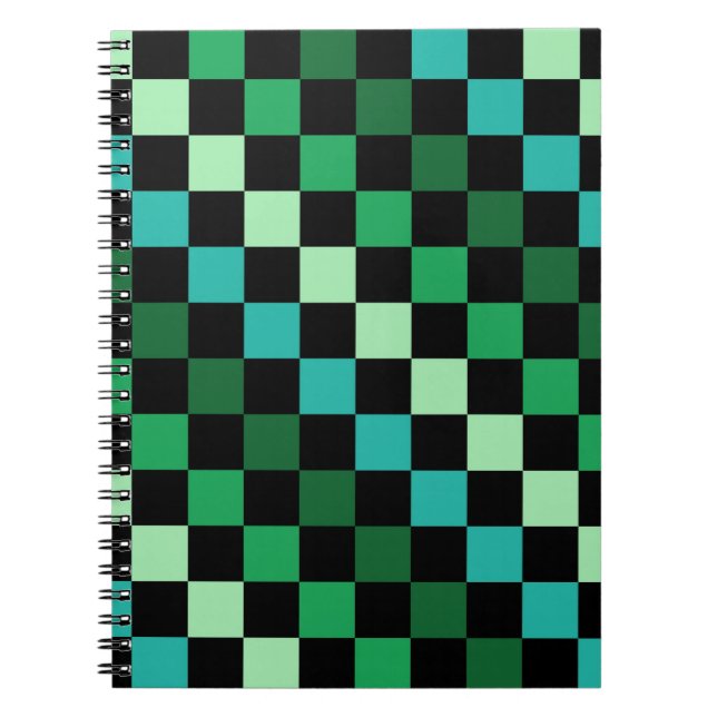 Green Blue Checkered Gingham Pattern Notebook (Front)