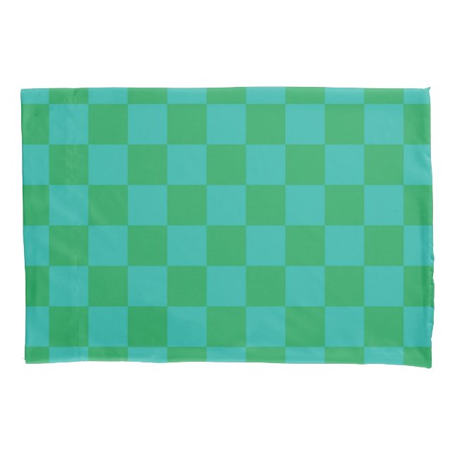 Green Blue Checkered Gingham Pattern Pillow Case (Front)