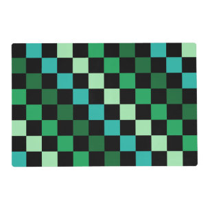 Green Blue Checkered Gingham Pattern Placemat