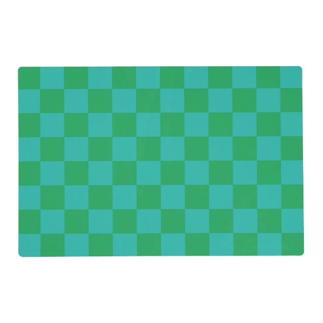 Green Blue Checkered Gingham Pattern Placemat (Front)