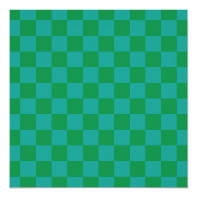 Green Blue Checkered Gingham Pattern Poster (Front)