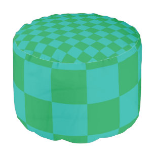 Green Blue Checkered Gingham Pattern Pouf