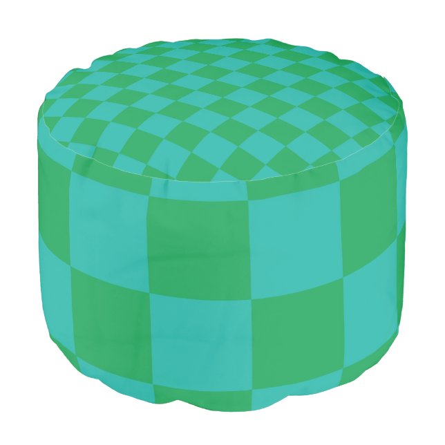 Green Blue Checkered Gingham Pattern Pouf (Angled Front)
