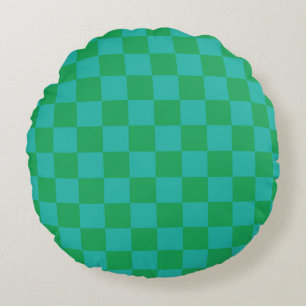 Green Blue Checkered Gingham Pattern Round Pillow