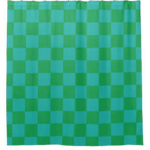 Green Blue Checkered Gingham Pattern Shower Curtain