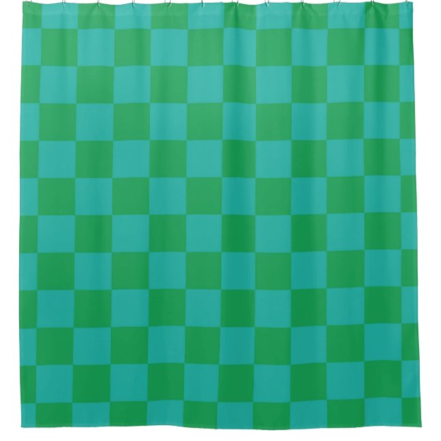 Green Blue Checkered Gingham Pattern Shower Curtain (Front)