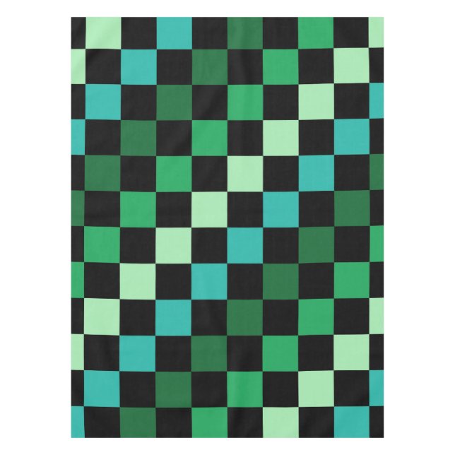 Green Blue Checkered Gingham Pattern Tablecloth (Front)