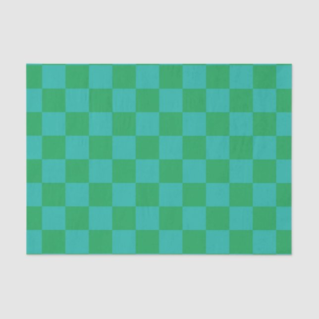 Green Blue Checkered Gingham Pattern Tissue Paper (Front)