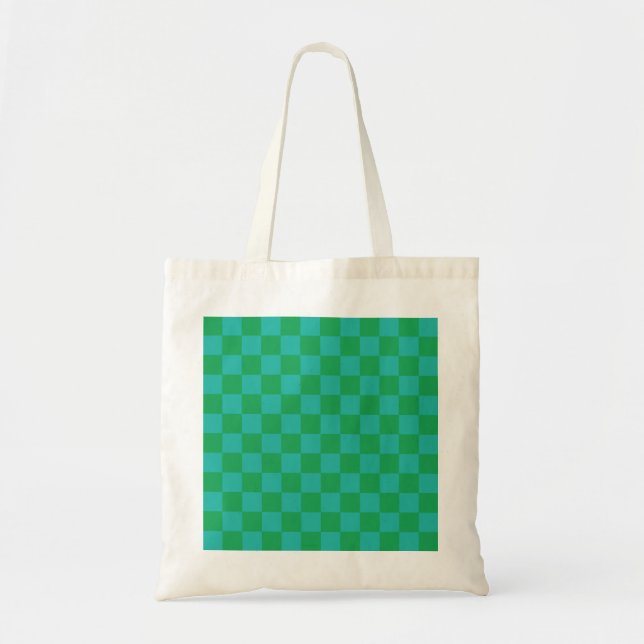Green Blue Checkered Gingham Pattern Tote Bag (Front)