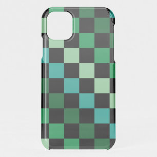 Green Blue Checkered Gingham Pattern iPhone 11 Case