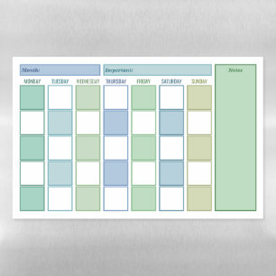 Green Blue Checkered Monthly Planner Magnetic Dry Erase Sheet