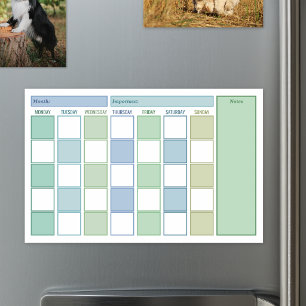 Green Blue Checkered Monthly Planner Magnetic Dry Erase Sheet