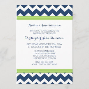 Green Blue Chevron Baptism Invitation