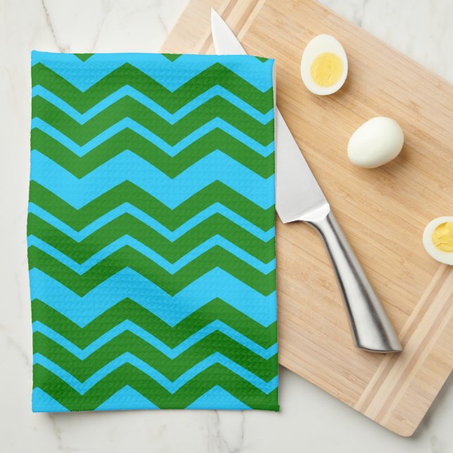 Green Blue Chevron Zigzag Design  Kitchen Towel (Quarter Fold)