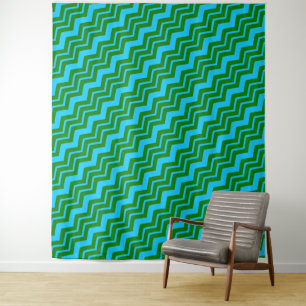 Green Blue Chevron Zigzag Design Tapestry