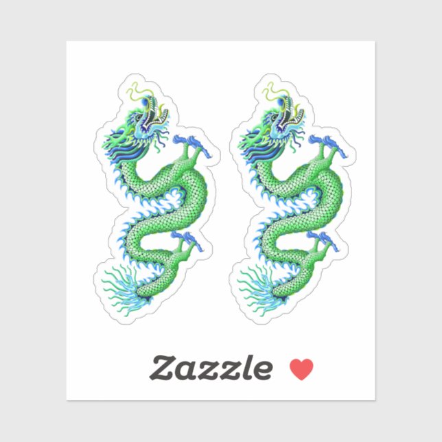 Green & Blue Chinese Dragon Sticker (Sheet)