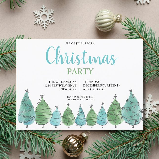 Green Blue Christmas Trees Party Invitation (Creator Uploaded)