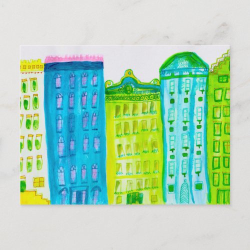 Green Blue Cityscape Apartments New York Street Postcard