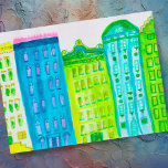Green Blue Cityscape Apartments New York Street Postcard<br><div class="desc">Customize this card with your own text on the back! Check my shop for more!</div>