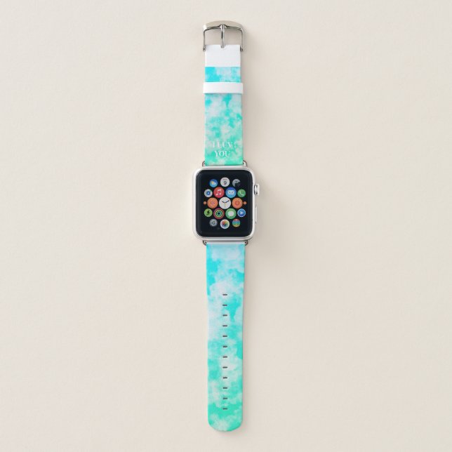 Green Blue Clouds Personalized Apple Watch Band (Front)