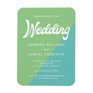 Green & Blue Color Block Retro Wedding Invitation Magnet