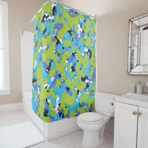 Green & Blue Colored Camouflage Camo Print Shower Curtain