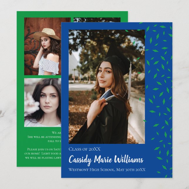 Green Blue Confetti Graduation Announcement (Front/Back)
