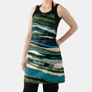Green Blue Cream Agate Stripe Abstract Apron
