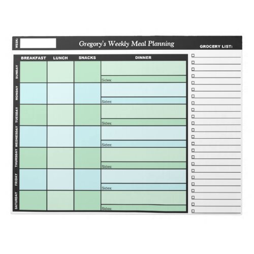 Green  Blue Custom Weekly Meal Planning Notepad