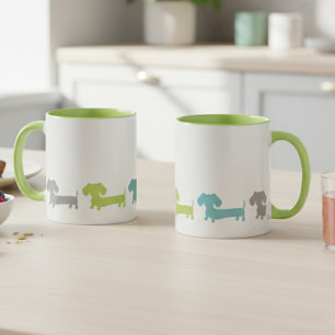 Green & Blue Dachshund   Modern Wiener Dog Mug