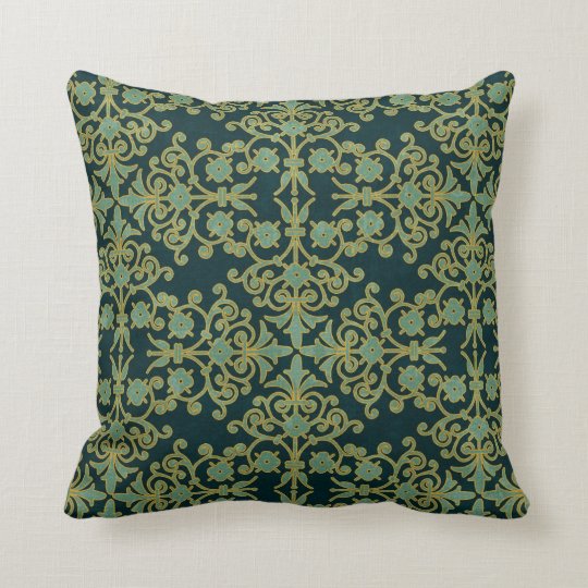 Green & Blue Damask French Throw Pillow