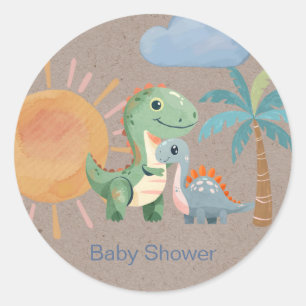 Green Blue Dinosaur Adventure Boy Baby Shower Classic Round Sticker