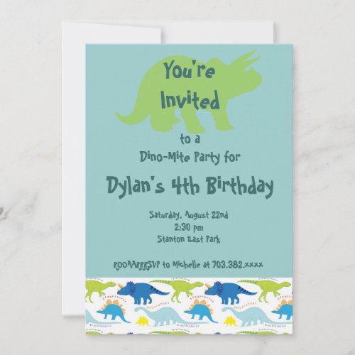Green &amp; Blue Dinosaur Birthday Party Invitations