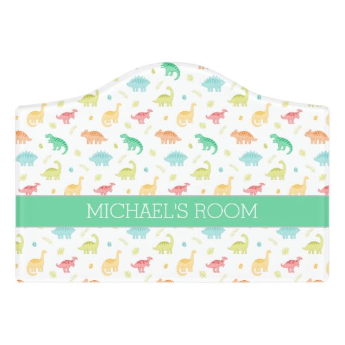 Green Blue Dinosaur Pattern Custom Name Door Sign