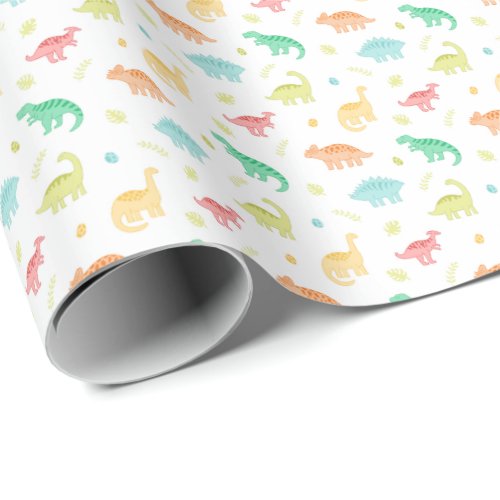 Green Blue Dinosaur Pattern Wrapping Paper