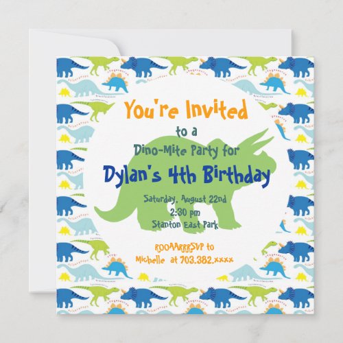 Green &amp; Blue Dinosaurs Birthday Party Invitations
