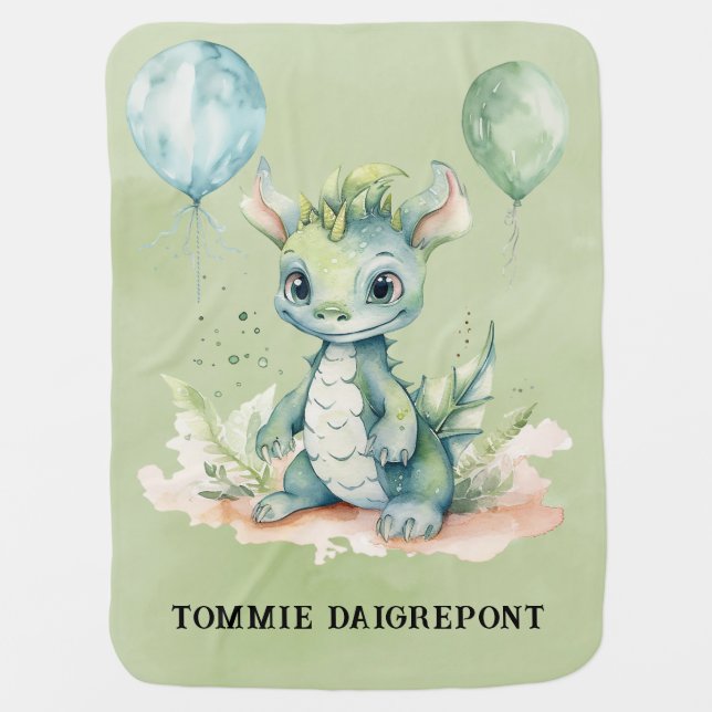 Green Blue Dragon Boy Baby Shower Custom Baby Blanket (Front)