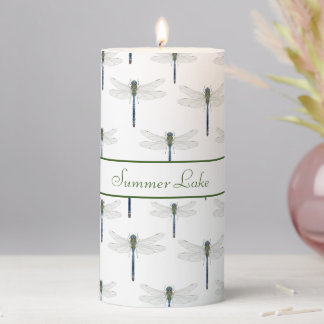 Green-blue dragonfly pattern.   pillar candle
