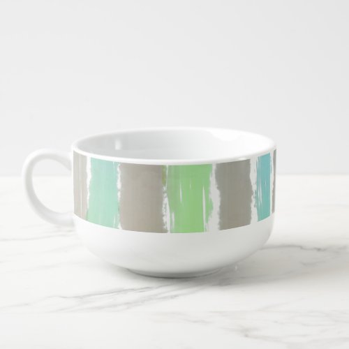 Green Blue Driftwood Gray Watercolor  Soup Mug