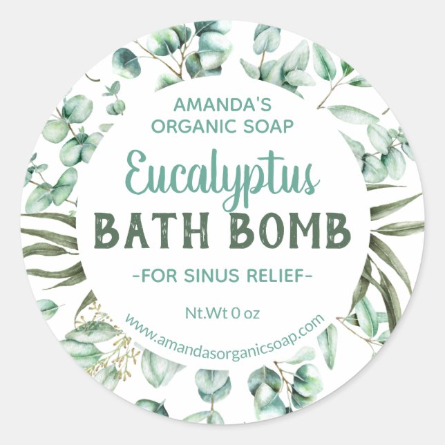 Green Blue Eucalyptus Infused Bath Bomb Labels (Front)