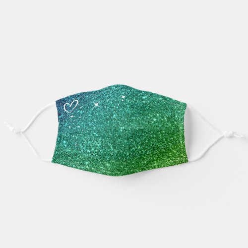 Green Blue Faux Glitter Sprinkles Gradient Heart Adult Cloth Face Mask