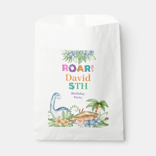 Green Blue Floral Dinosaur Birthday party  Favor Bag