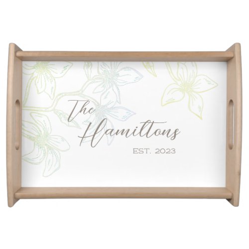 Green Blue Floral Farmhouse Custom Serving Tray