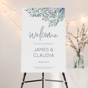 Green Blue Floral Rustic & Elegant Wedding Welcome Foam Board